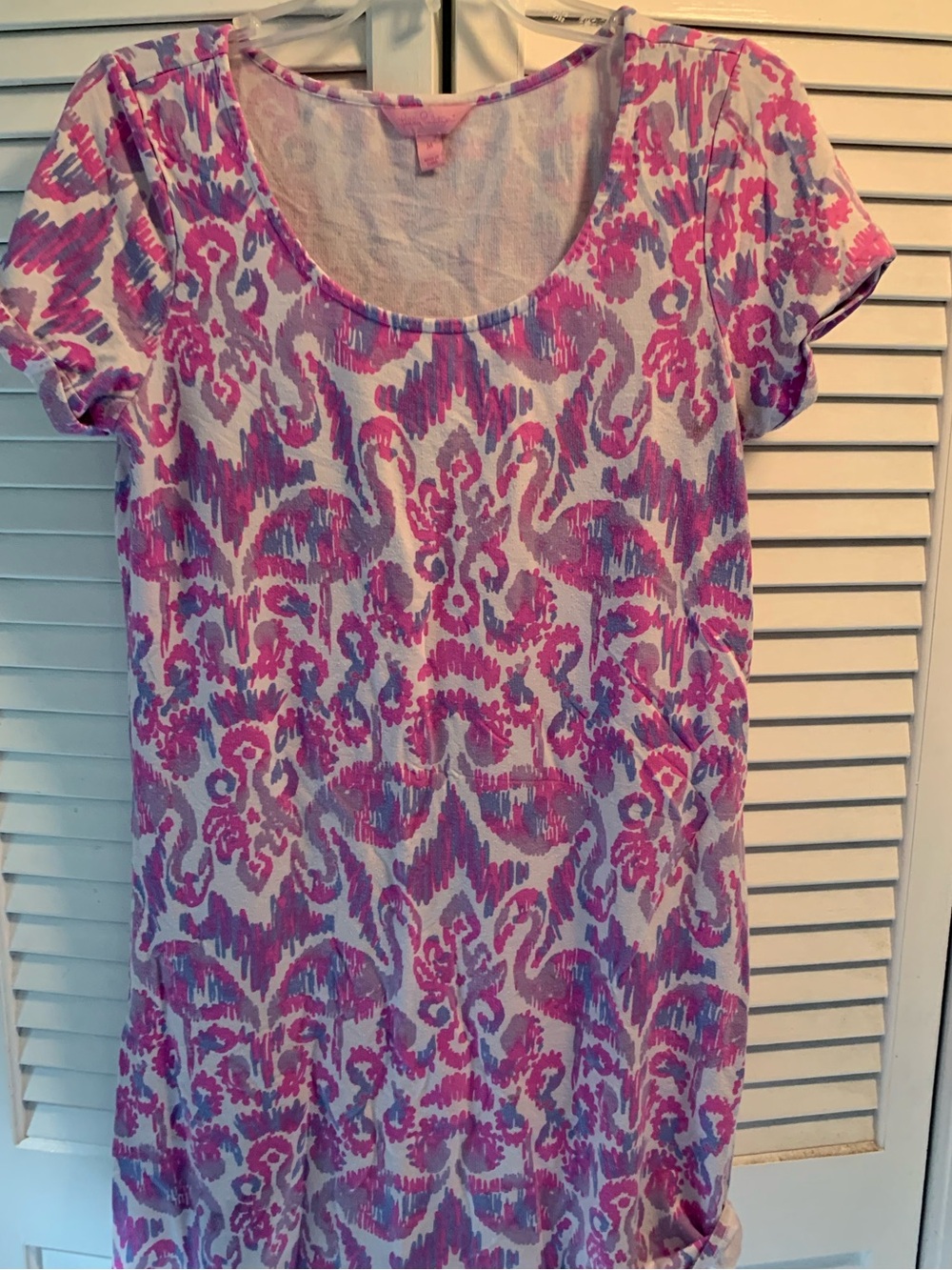 Lilly Pulitzer Pink Purple Ikat Print T-Shirt Dress Size M Preppy Resort Coastal